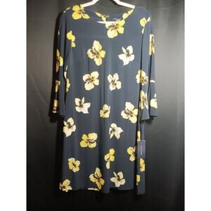 NWT Tommy Hilfiger Black Floral Midi Dress Women’s Size 10 Lined 3/4 Sleeve